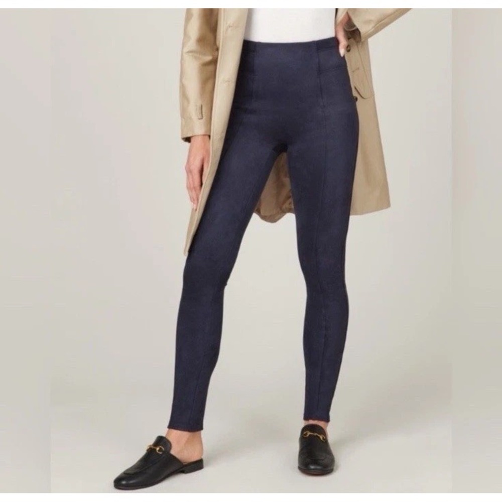 SPANX Womens Faux Suede Classic Navy Shaping Leggings‎ Size Large 20322R NEW
